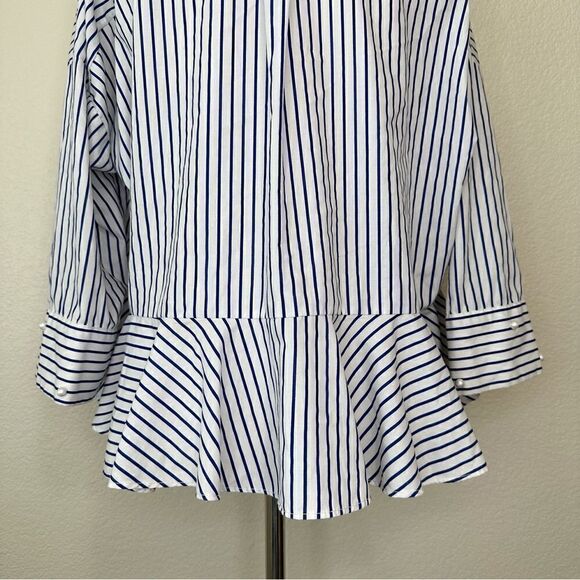 Zara Basic Collection Blue White Striped High-Low Button Down Shirt - Picture 10 of 13